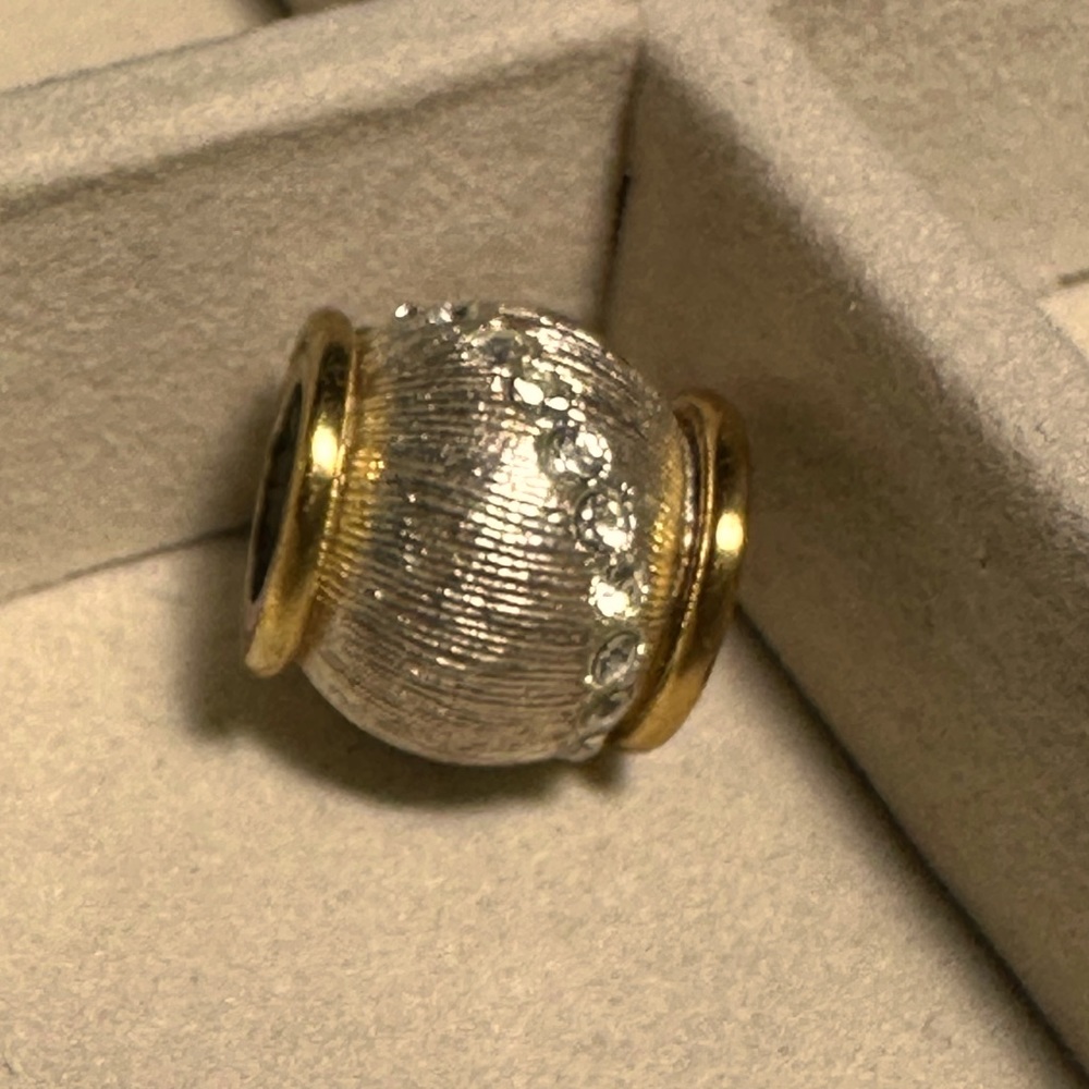 Brighton Large rhinestone Gold Silver bead charm bracelet champagne color